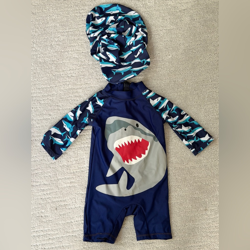 Shark Print Baby Swimsuit with Hat